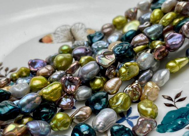 7x10mm or 8x12mm AAA High Luster Green Gray Brown Keshi Rice/Oval Nugget Freshwater Pearl Beads Genuine Natural Keshi Pearls #P1844