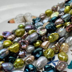7x10mm or 8x12mm AAA High Luster Green Gray Brown Keshi Rice/Oval Nugget Freshwater Pearl Beads Genuine Natural Keshi Pearls #P1844