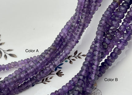 5-8mm Natural Amethyst Large Hole Gemstone Beads Faceted Rondelle Genuine Purple Amethyst Beads Hole Size 1.0mm 8 Inches Strand #4231