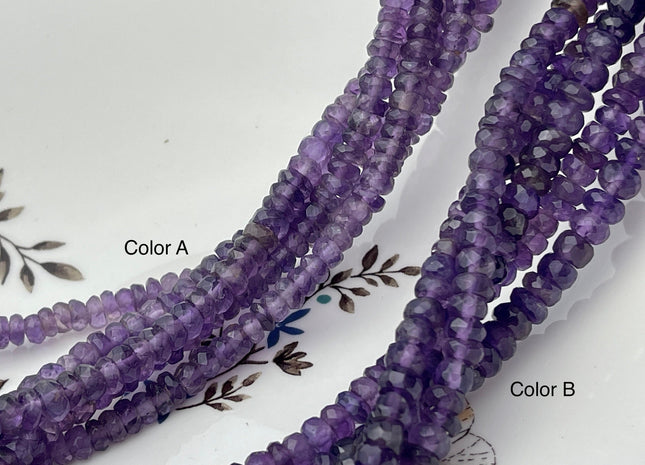 5-8mm Natural Amethyst Large Hole Gemstone Beads Faceted Rondelle Genuine Purple Amethyst Beads Hole Size 1.0mm 8 Inches Strand #4231