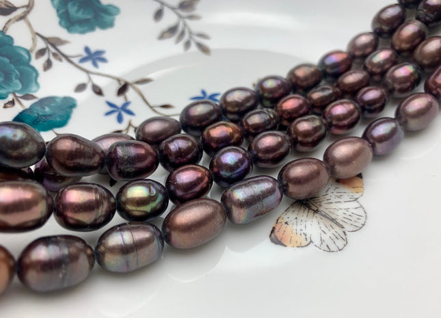 8-9x11 mm OR 9x12 mm Dark Brown Peacock Color Freshwater Rice/Oval Pearls Genuine Freshwater Rice Pearl Beads #1913