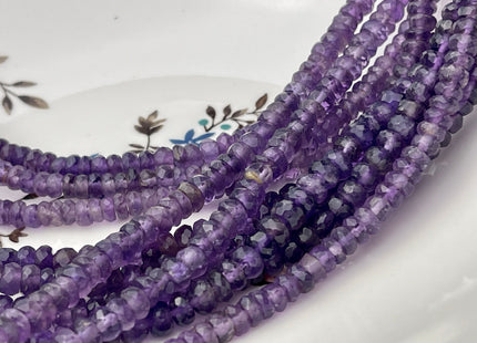 5-8mm Natural Amethyst Large Hole Gemstone Beads Faceted Rondelle Genuine Purple Amethyst Beads Hole Size 1.0mm 8 Inches Strand #4231