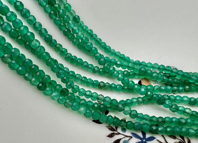 2x3mm 3x4mm AAA Faceted Rondelle Green Onyx Gemstone Loose Beads #2455