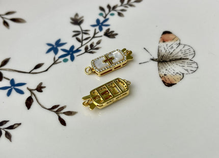 8x20 mm 925 Sterling Silver/Gold Extra Shiny Cross Shape Clasp Sterling Silver Findings Mother Of Pearl Silver Clasps #10284