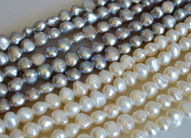 8-9 mm AA Large Hole Freshwater Pearl Nuggets Hole Size 2.1 mm, Natural White OR Silver Gray Color Genuine Nugget Pearls #87
