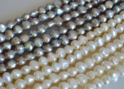 8-9 mm AA Large Hole Freshwater Pearl Nuggets Hole Size 2.1 mm, Natural White OR Silver Gray Color Genuine Nugget Pearls #87