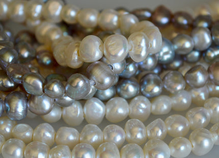 8-9 mm AA Large Hole Freshwater Pearl Nuggets Hole Size 2.1 mm, Natural White OR Silver Gray Color Genuine Nugget Pearls #87