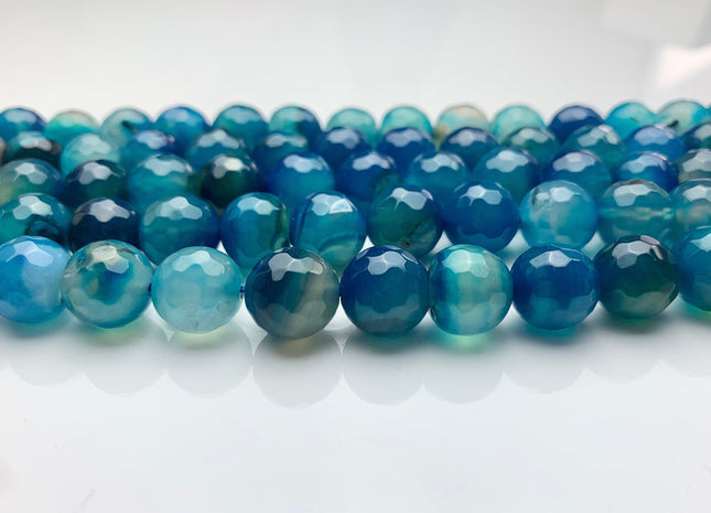 12 mm Faceted Round Fire Agate Gemstone Beads Blue Apatite Color Genuine Heat Treated Agate Gemstone Loose Beads 14 Inches Strand #3285