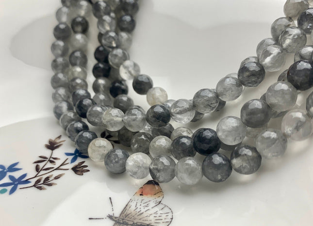 4mm 6mm 8mm AAA Faceted Round Cloudy Quartz Gemstone Beads Natural Light And Dark Gray Quartz Gemstone Loose Beads #2303