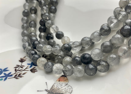4mm 6mm 8mm AAA Faceted Round Cloudy Quartz Gemstone Beads Natural Light And Dark Gray Quartz Gemstone Loose Beads #2303