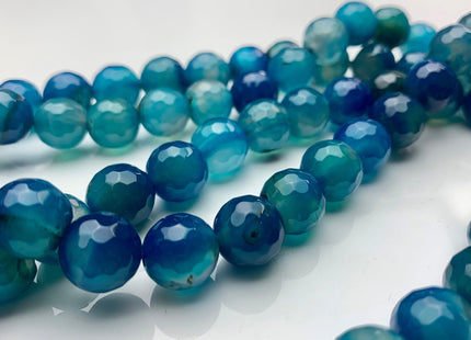 12 mm Faceted Round Fire Agate Gemstone Beads Blue Apatite Color Genuine Heat Treated Agate Gemstone Loose Beads 14 Inches Strand #3285