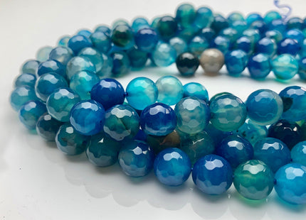 12 mm Faceted Round Fire Agate Gemstone Beads Blue Apatite Color Genuine Heat Treated Agate Gemstone Loose Beads 14 Inches Strand #3285
