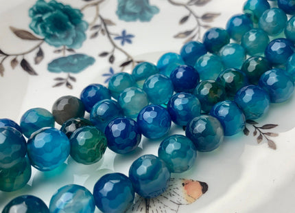 12 mm Faceted Round Fire Agate Gemstone Beads Blue Apatite Color Genuine Heat Treated Agate Gemstone Loose Beads 14 Inches Strand #3285