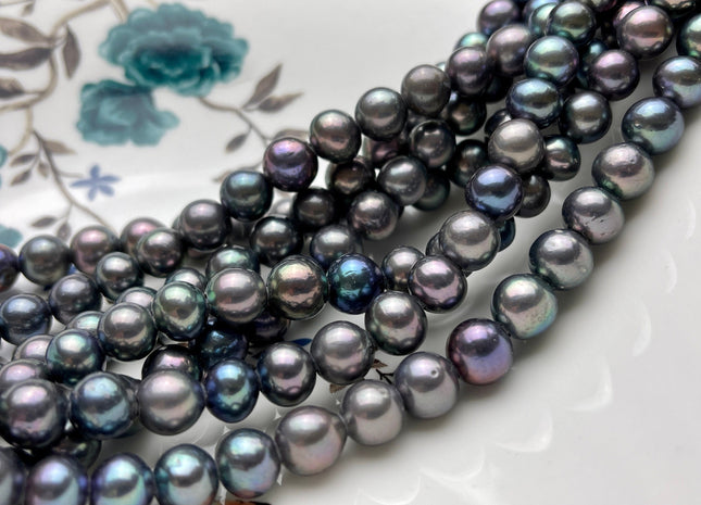 8.5-10 mm AAA Half Strand Large Hole Rare Gray Peacock Color Edison Baroque Pearl Beads Hole Size 2.2 mm Edison Pearl #P1965