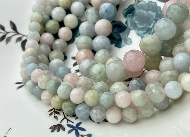 8mm 10mm 12mm AAA Natural Color Faceted Round Morganite Gemstone Beads Top Quality Morganite Beads. 15.5 Inches Strand #4224