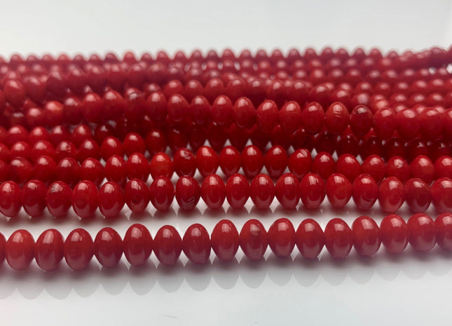 3x5mm 4x6mm Red Bamboo Coral Rondelle Gemstone Beads 15.5 Inches Strand #3568