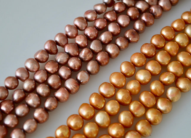 7-8mm Potato Nugget Copper/Pinkish & Yellow Color Freshwater Pearl Beads #925