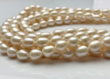 8x10 mm AAA Rice/Oval White Natural Freshwater Pearls, Genuine Freshwater Pearl, Natural White Rice Pearl, High Luster Pearls #1043