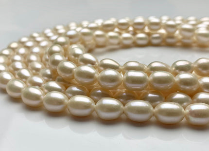 8x10 mm AAA Rice/Oval White Natural Freshwater Pearls, Genuine Freshwater Pearl, Natural White Rice Pearl, High Luster Pearls #1043