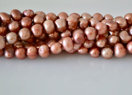 7-8mm Potato Nugget Copper/Pinkish & Yellow Color Freshwater Pearl Beads #925