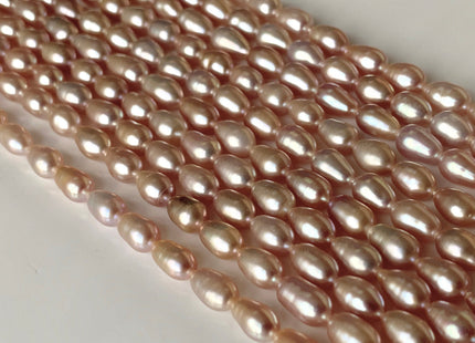 5.5x8-10mm AA Natural Mauve Pink Tear-Drop Shape Rice Freshwater Pearl Beads #1024