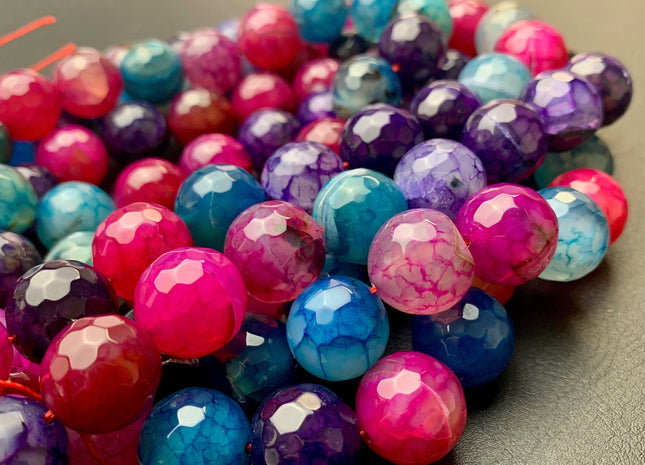 16 mm Faceted Round Fire Agate Gemstone Beads Heat Treated Multi Purple Pink Blue Color Natural Gemstone Agate 15.5 Inches Strand #2919