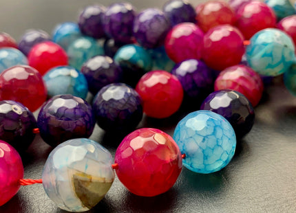 16 mm Faceted Round Fire Agate Gemstone Beads Heat Treated Multi Purple Pink Blue Color Natural Gemstone Agate 15.5 Inches Strand #2919