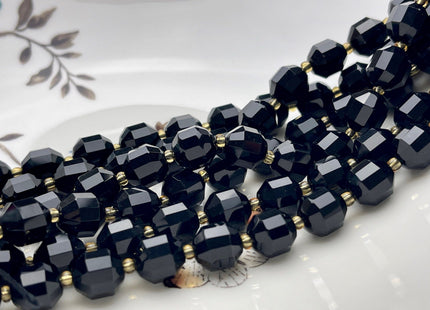 9x10mm Half Strand Faceted Energy Prism Cut Onyx Gemstone Genuine Double Terminated Points Black Color Onyx Beads 16 Pieces #3797