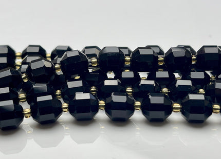 9x10mm Half Strand Faceted Energy Prism Cut Onyx Gemstone Genuine Double Terminated Points Black Color Onyx Beads 16 Pieces #3797
