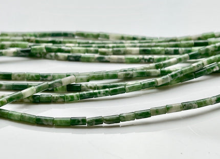2x4 mm Tube Shape Natural Jasper Gemstone Beads Genuine Green Dot Jasper Gemstones Loose Spacer Beads 15.5 Inches Strand #3906