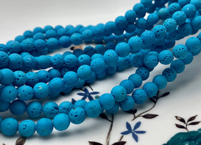 6mm 8mm 10mm Lava Round Beads Turquoise Color Organic Volcanic Rock Stone Beads 15.5 Inches Strand #2895