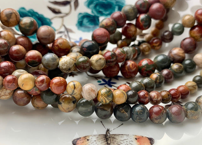 4mm 6mm 8mm 10mm 12mm AAA Smooth Round Picasso Jasper Gemstone Beads Natural Brown Red Color Jasper 15.5 Inches Strand #3050
