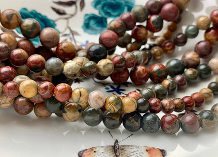 4mm 6mm 8mm 10mm 12mm AAA Smooth Round Picasso Jasper Gemstone Beads Natural Brown Red Color Jasper 15.5 Inches Strand #3050