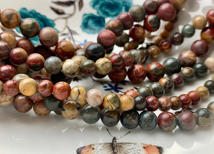 4mm 6mm 8mm 10mm 12mm AAA Smooth Round Picasso Jasper Gemstone Beads Natural Brown Red Color Jasper 15.5 Inches Strand #3050