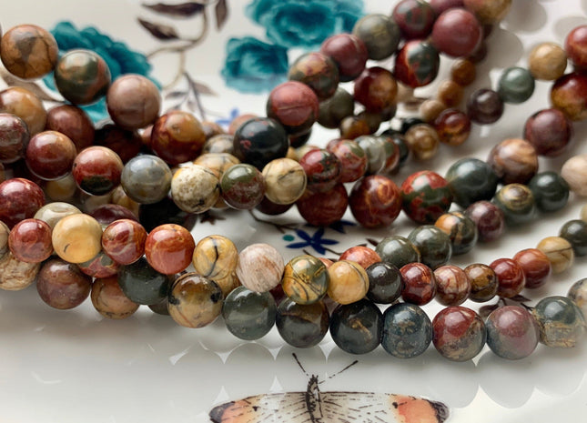 4mm 6mm 8mm 10mm 12mm AAA Smooth Round Picasso Jasper Gemstone Beads Natural Brown Red Color Jasper 15.5 Inches Strand #3050