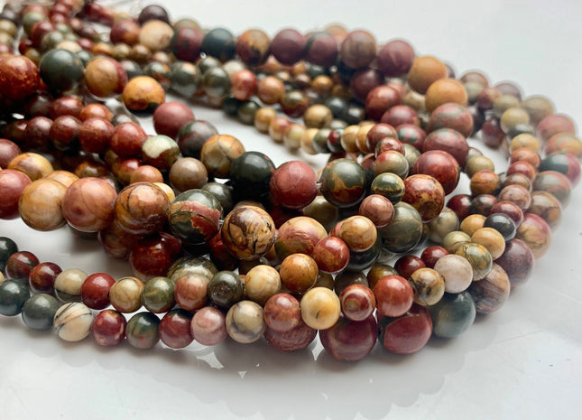 4mm 6mm 8mm 10mm 12mm AAA Smooth Round Picasso Jasper Gemstone Beads Natural Brown Red Color Jasper 15.5 Inches Strand #3050