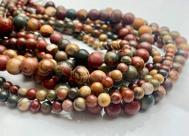 4mm 6mm 8mm 10mm 12mm AAA Smooth Round Picasso Jasper Gemstone Beads Natural Brown Red Color Jasper 15.5 Inches Strand #3050
