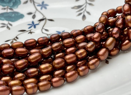 6x8-10mm Bronze Color Rice/Oval Freshwater Pearl Beads Genuine Cultured High Luster Bronze Color Rice Freshwater Pearls 45 Pieces #P1694