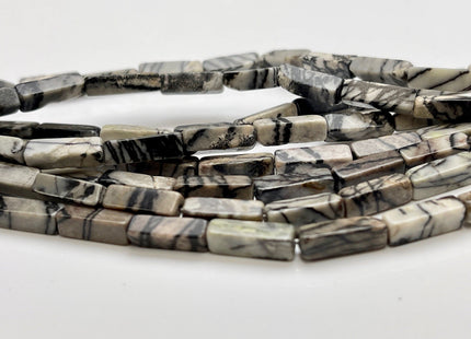 4-5x13 mm Cuboid Tube Shape White Gray Black Spider Web Jasper Gemstone Beads Jasper Gemstones Loose Beads 15.5 Inches Strand #3826