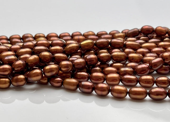 6x8-10mm Bronze Color Rice/Oval Freshwater Pearl Beads Genuine Cultured High Luster Bronze Color Rice Freshwater Pearls 45 Pieces #P1694