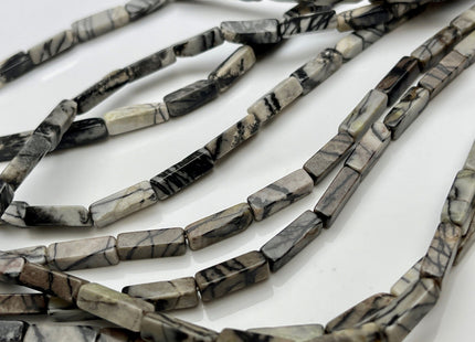 4-5x13 mm Cuboid Tube Shape White Gray Black Spider Web Jasper Gemstone Beads Jasper Gemstones Loose Beads 15.5 Inches Strand #3826