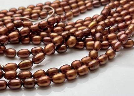 6x8-10mm Bronze Color Rice/Oval Freshwater Pearl Beads Genuine Cultured High Luster Bronze Color Rice Freshwater Pearls 45 Pieces #P1694