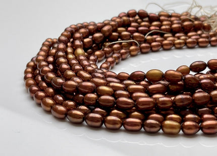 6x8-10mm Bronze Color Rice/Oval Freshwater Pearl Beads Genuine Cultured High Luster Bronze Color Rice Freshwater Pearls 45 Pieces #P1694