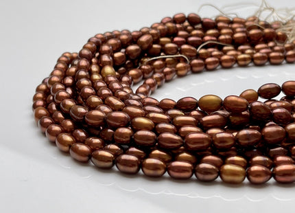 6x8-10mm Bronze Color Rice/Oval Freshwater Pearl Beads Genuine Cultured High Luster Bronze Color Rice Freshwater Pearls 45 Pieces #P1694