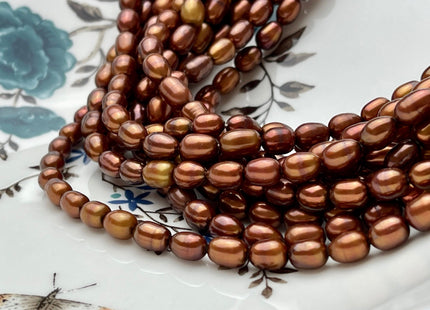 6x8-10mm Bronze Color Rice/Oval Freshwater Pearl Beads Genuine Cultured High Luster Bronze Color Rice Freshwater Pearls 45 Pieces #P1694