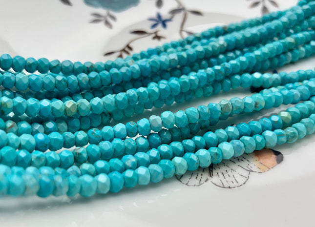 3x4 mm Natural Faceted Rondelle Turquoise Beads Natural Color Turquoise Loose Beads #2582