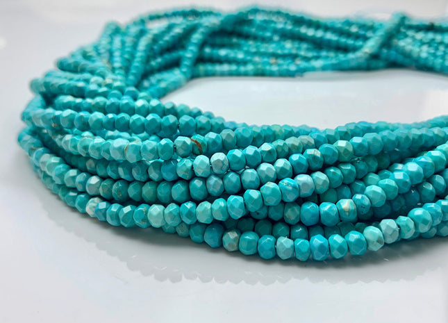 3x4 mm Natural Faceted Rondelle Turquoise Beads Natural Color Turquoise Loose Beads #2582