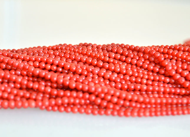 WHOLESALE Natural Gemstone Sea Bamboo Coral Beads Red Color Smooth Round Shape Size Approx. 2-2.5mm #2068