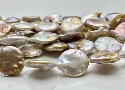 20-22 mm Large Hole Jumbo Natural Seaweed Flat Coin Pearl Beads Hole Size 2.1 mm Genuine Freshwater Seaweed Pink Coin Pearl 18 Beads #656