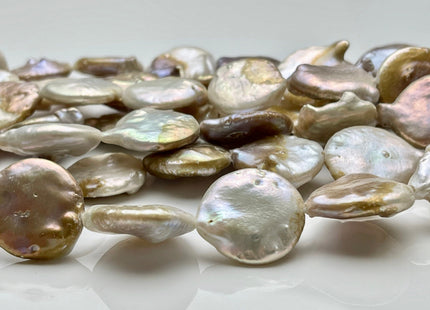 20-22 mm Large Hole Jumbo Natural Seaweed Flat Coin Pearl Beads Hole Size 2.1 mm Genuine Freshwater Seaweed Pink Coin Pearl 18 Beads #656